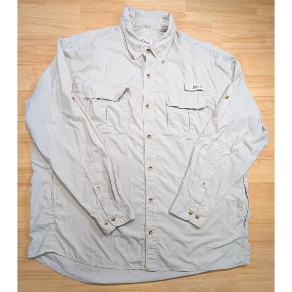 World Wide‎ Sportsman Mens 2XL Beige Fishing Shirt Vented Long Sleeve UPF